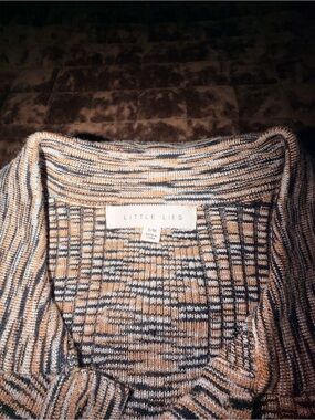 Little Lies Women's Striped V-Neck Sweater - Tan & Navy